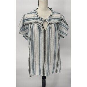 Bobeau Blouse Womens Size 3x Short Sleeve Top White/Blue  Striped‎